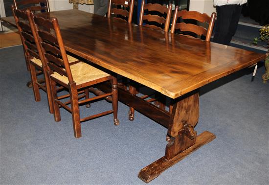 An elm refectory table, L.246cm